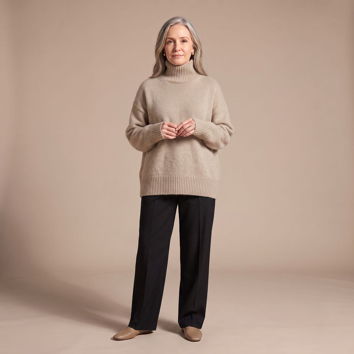 Women's Oversized Turtleneck Soft Knit Pullover Sweater - Khaki