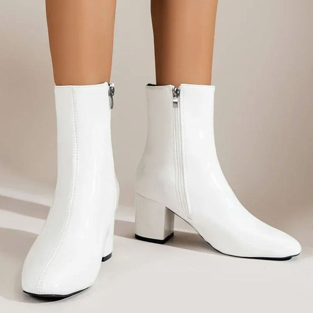 Women's Patent Faux Leather Block Heel Side-Zip Ankle Boots