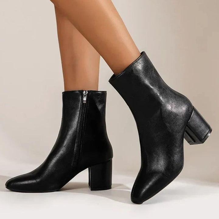 Women's Patent Faux Leather Block Heel Side-Zip Ankle Boots - Black