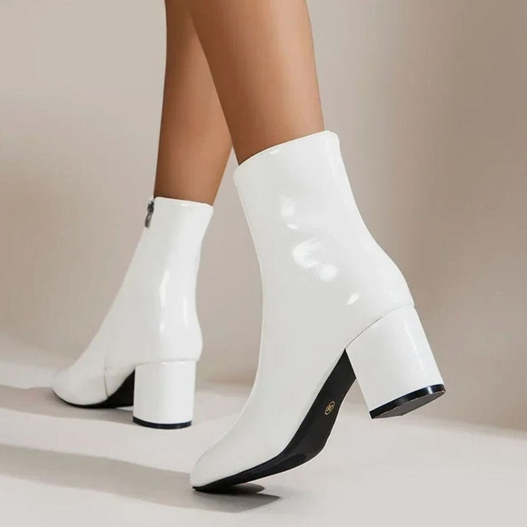 Women's Patent Faux Leather Block Heel Side-Zip Ankle Boots