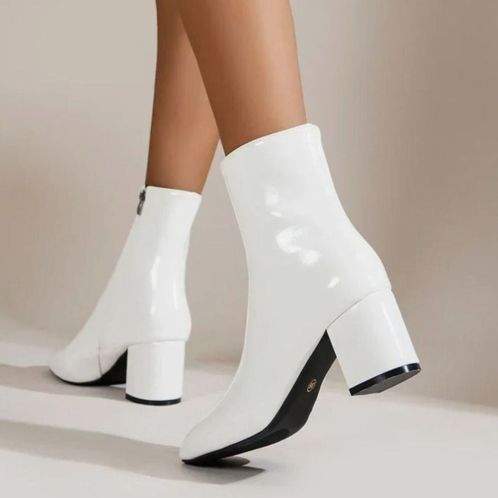 Women's Patent Faux Leather Block Heel Side-Zip Ankle Boots