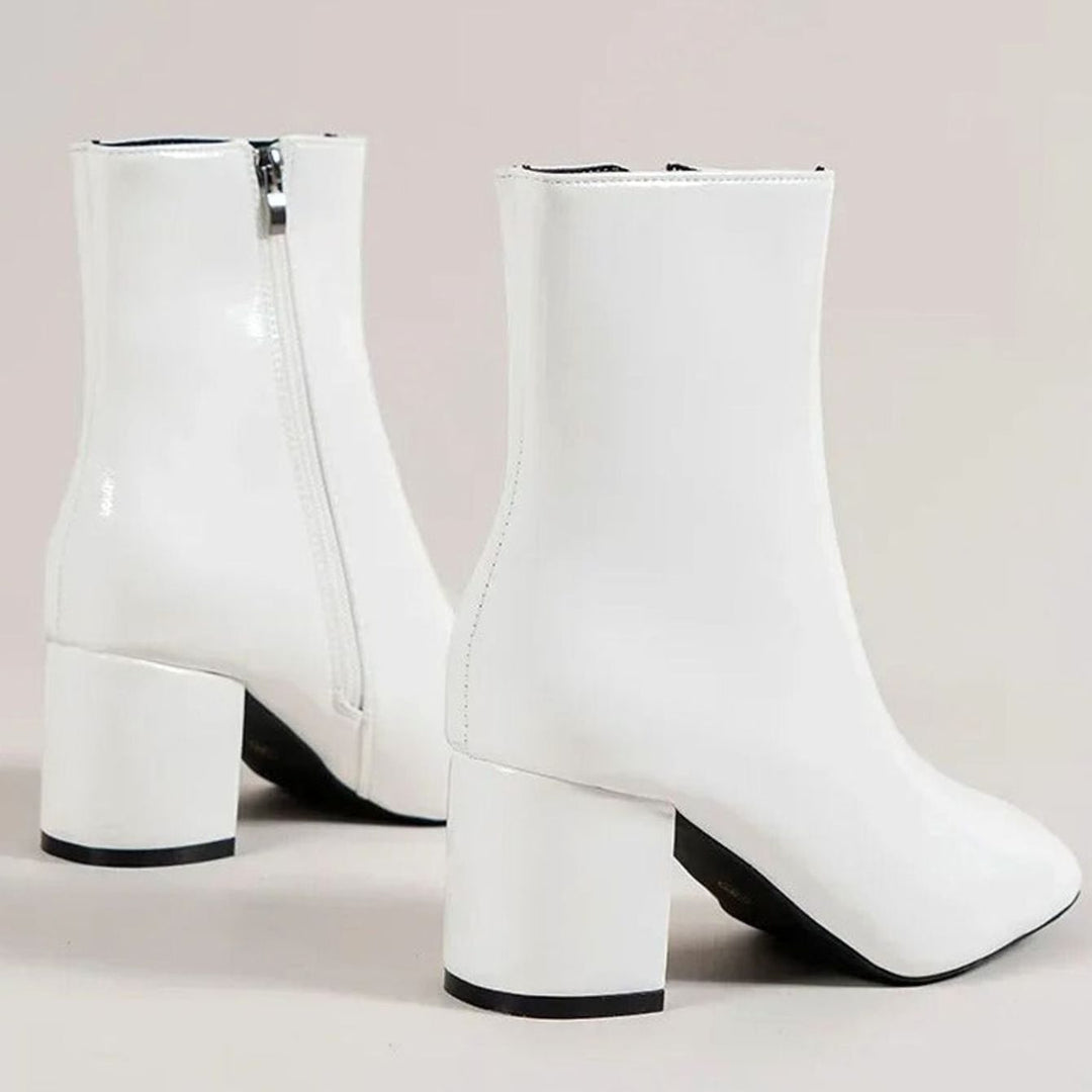 Women's Patent Faux Leather Block Heel Side-Zip Ankle Boots