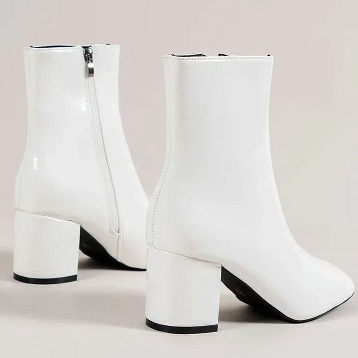 Women's Patent Faux Leather Block Heel Side-Zip Ankle Boots