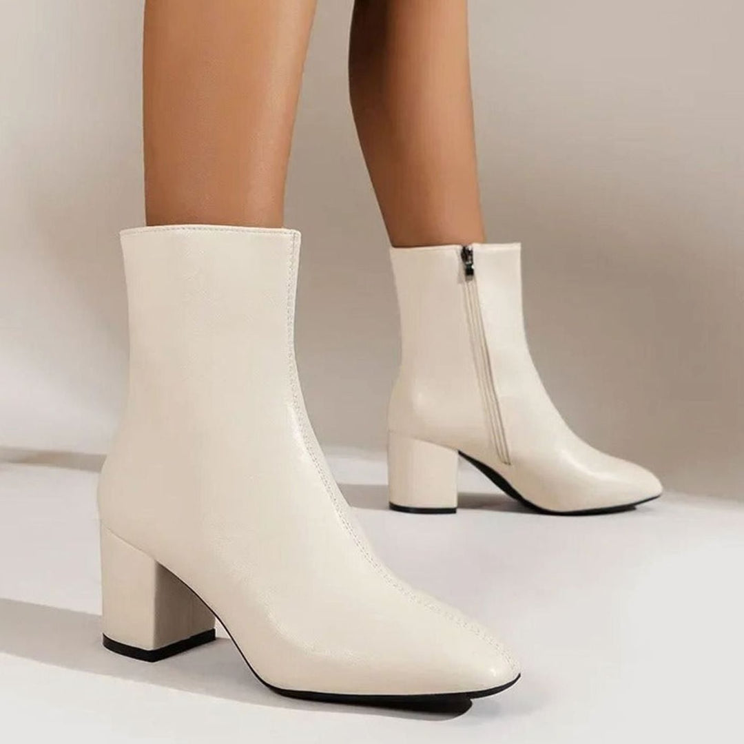 Women's Patent Faux Leather Block Heel Side-Zip Ankle Boots