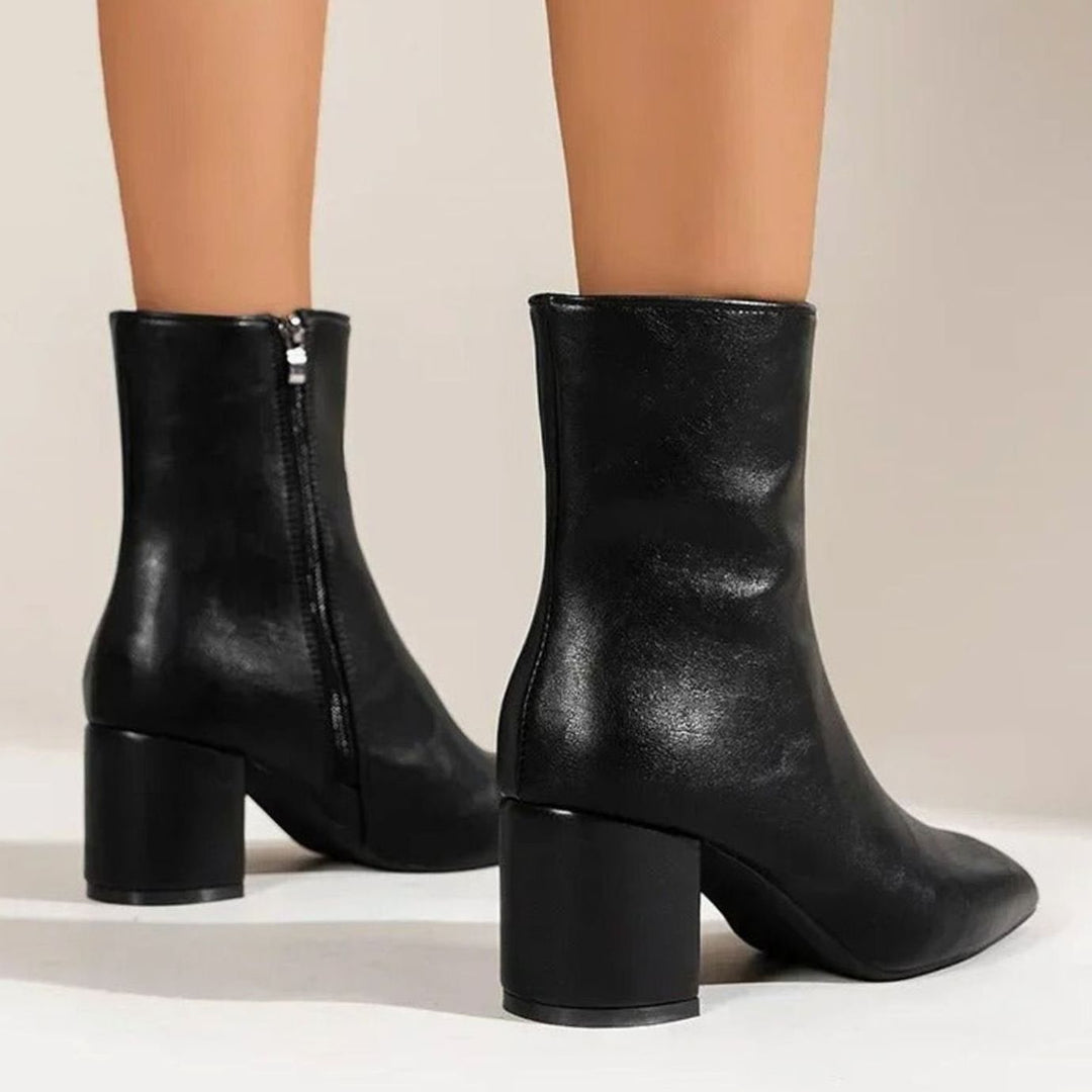 Women's Patent Faux Leather Block Heel Side-Zip Ankle Boots