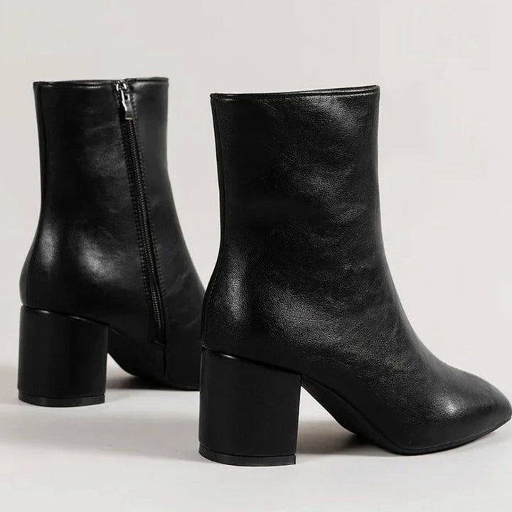 Women's Patent Faux Leather Block Heel Side-Zip Ankle Boots