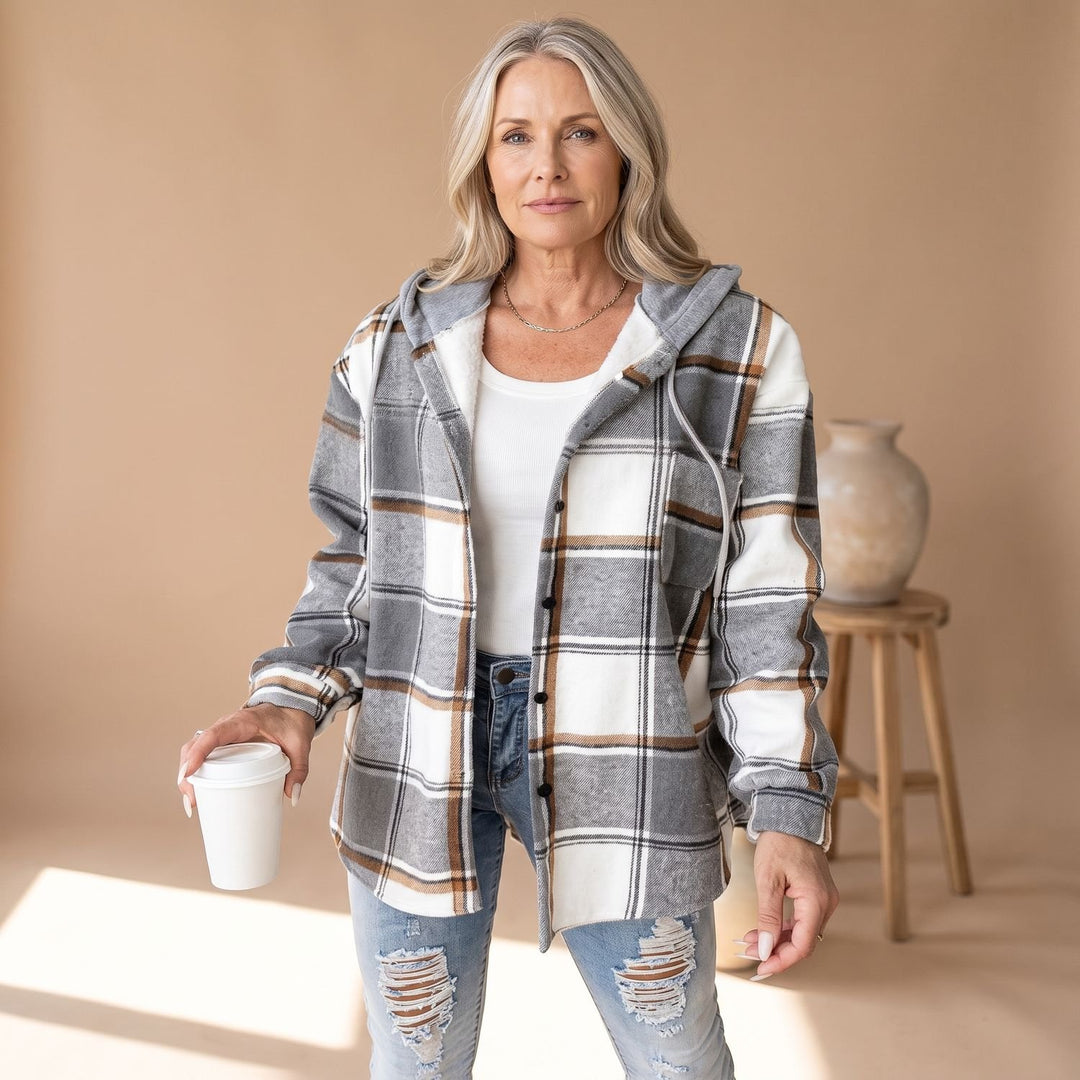 Women's Plaid Hooded Button-Front Shacket