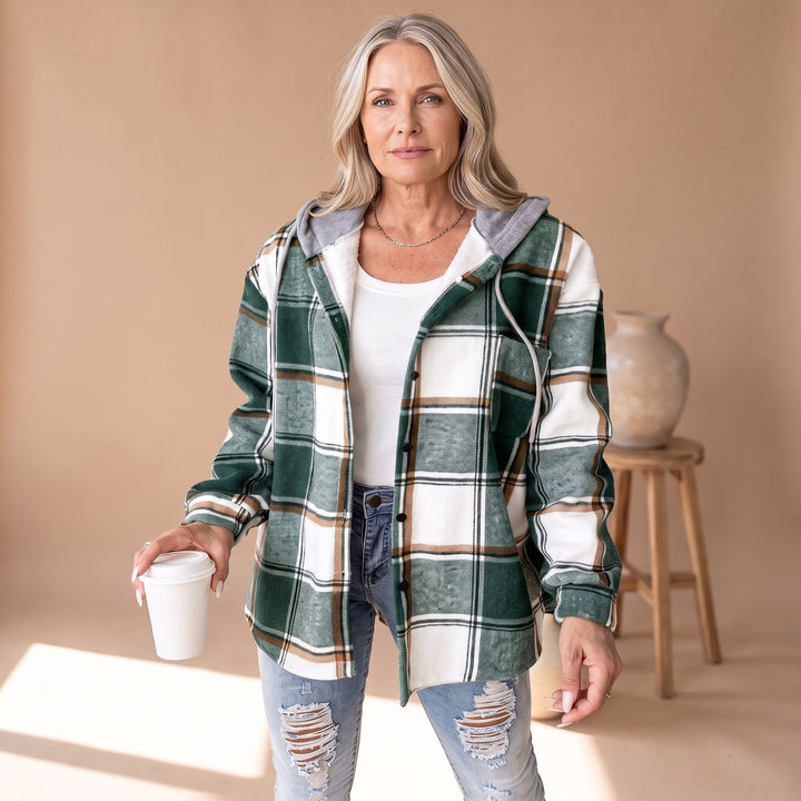 Women's Plaid Hooded Button-Front Shacket