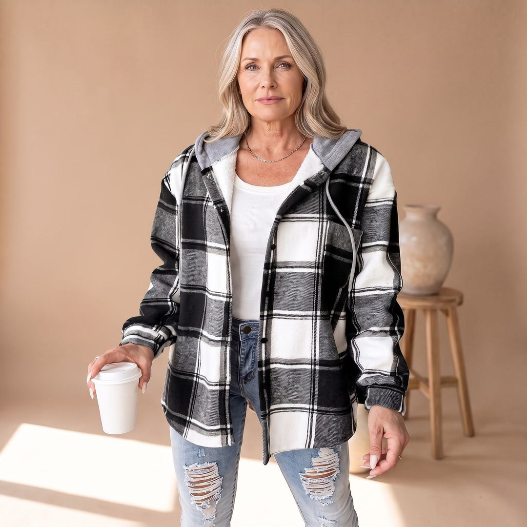 Women's Plaid Hooded Button-Front Shacket