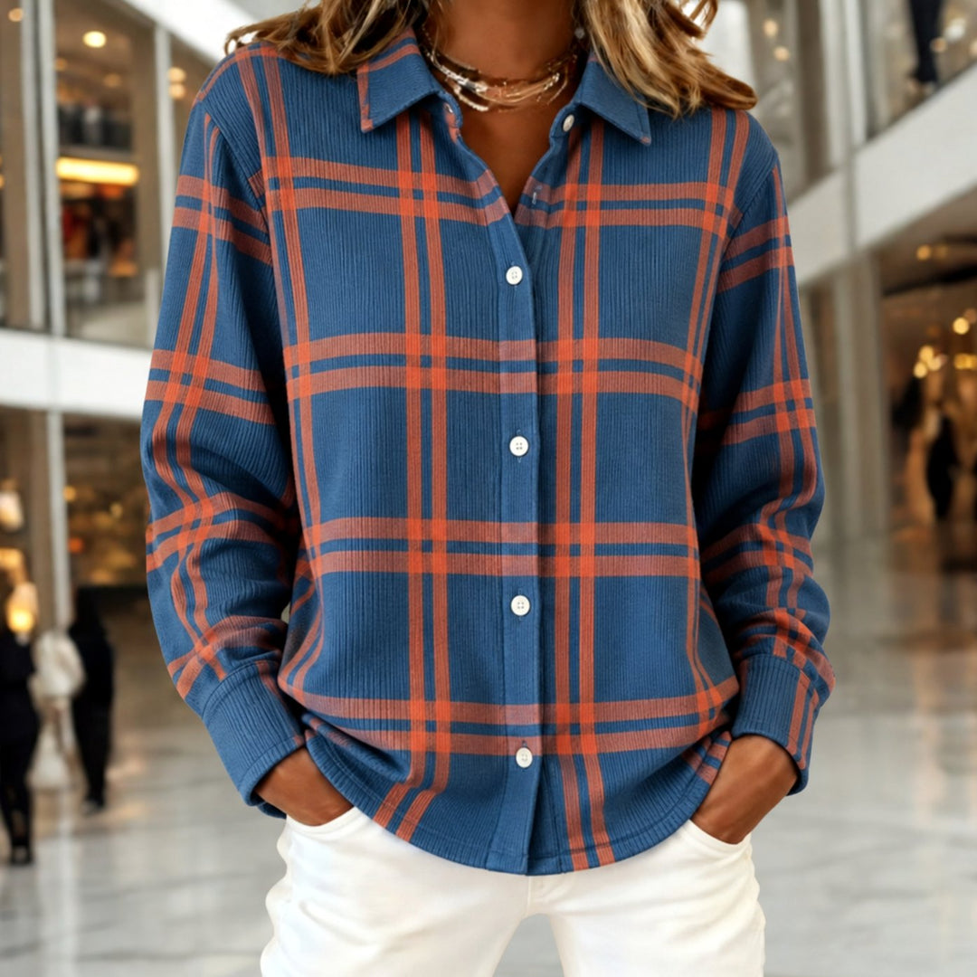Women's Plaid Long-Sleeve Button-Down Shirt - Multicolor