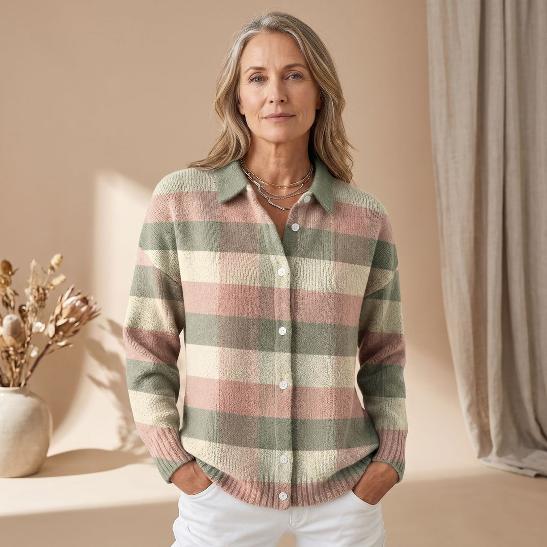 Women's Plaid Shacket Long-Sleeve Button-Down Knit Cardigan - Multicolor