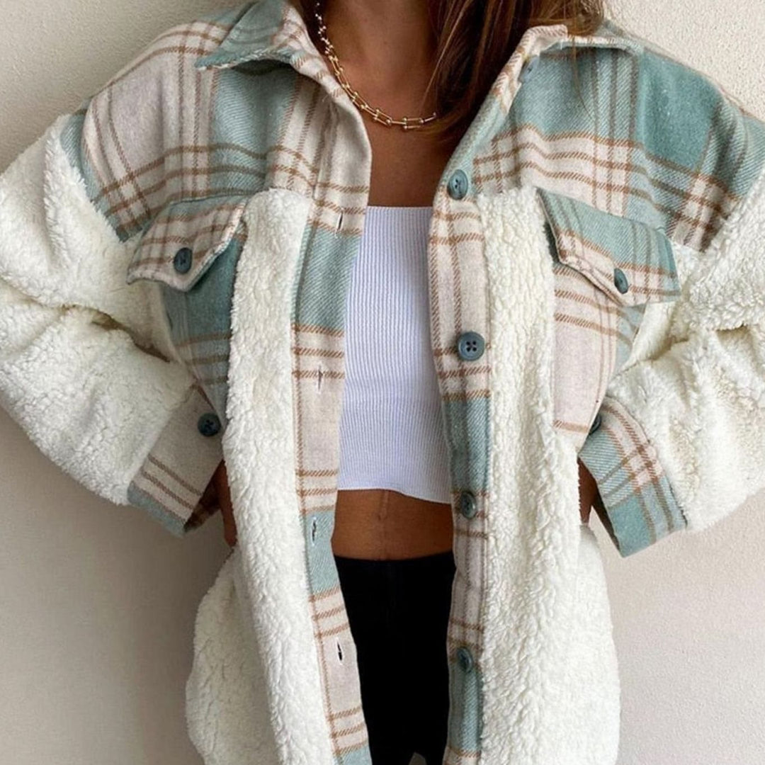 Women's Plaid Sherpa-Lined Button-Up Shacket - Green