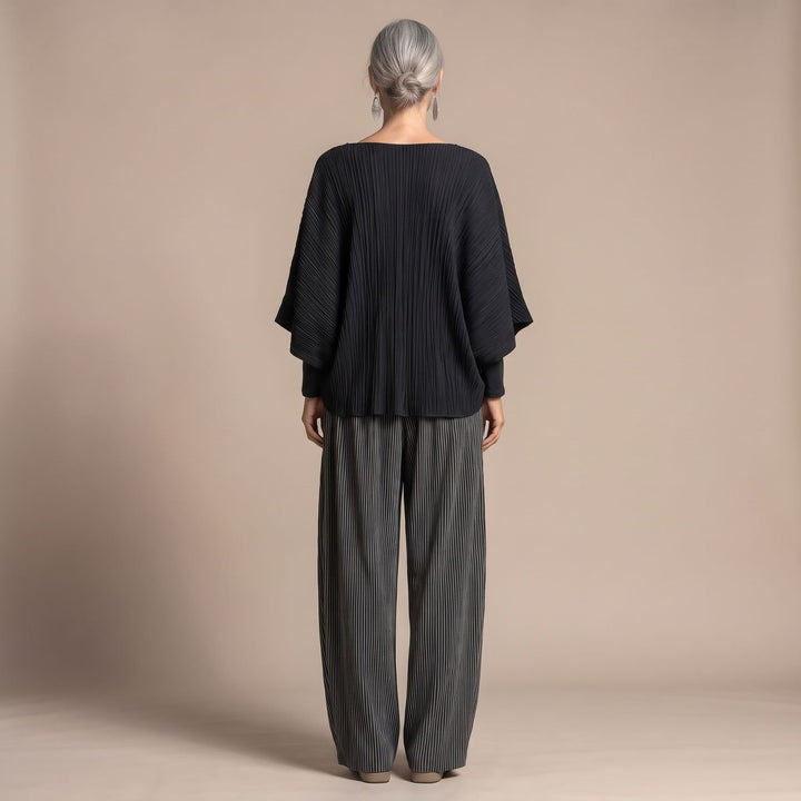 Women's Pleated Batwing Two Piece Set Wide-Leg Pants