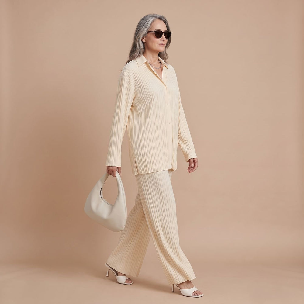 Women's Pleated Two-Piece Lounge Set Oversized Wide-Leg