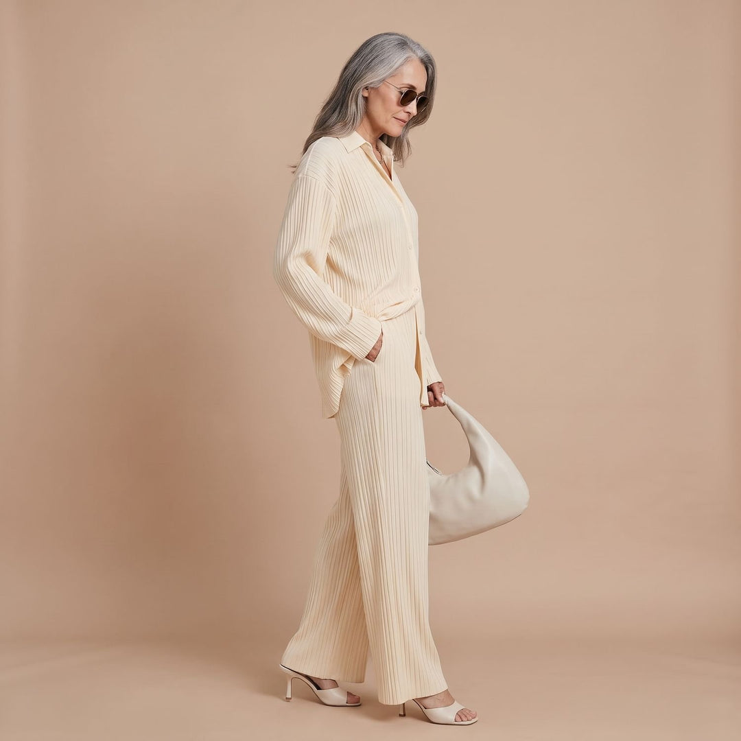 Women's Pleated Two-Piece Lounge Set Oversized Wide-Leg