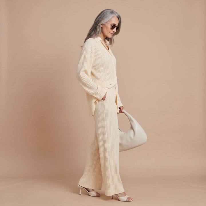 Women's Pleated Two-Piece Lounge Set Oversized Wide-Leg
