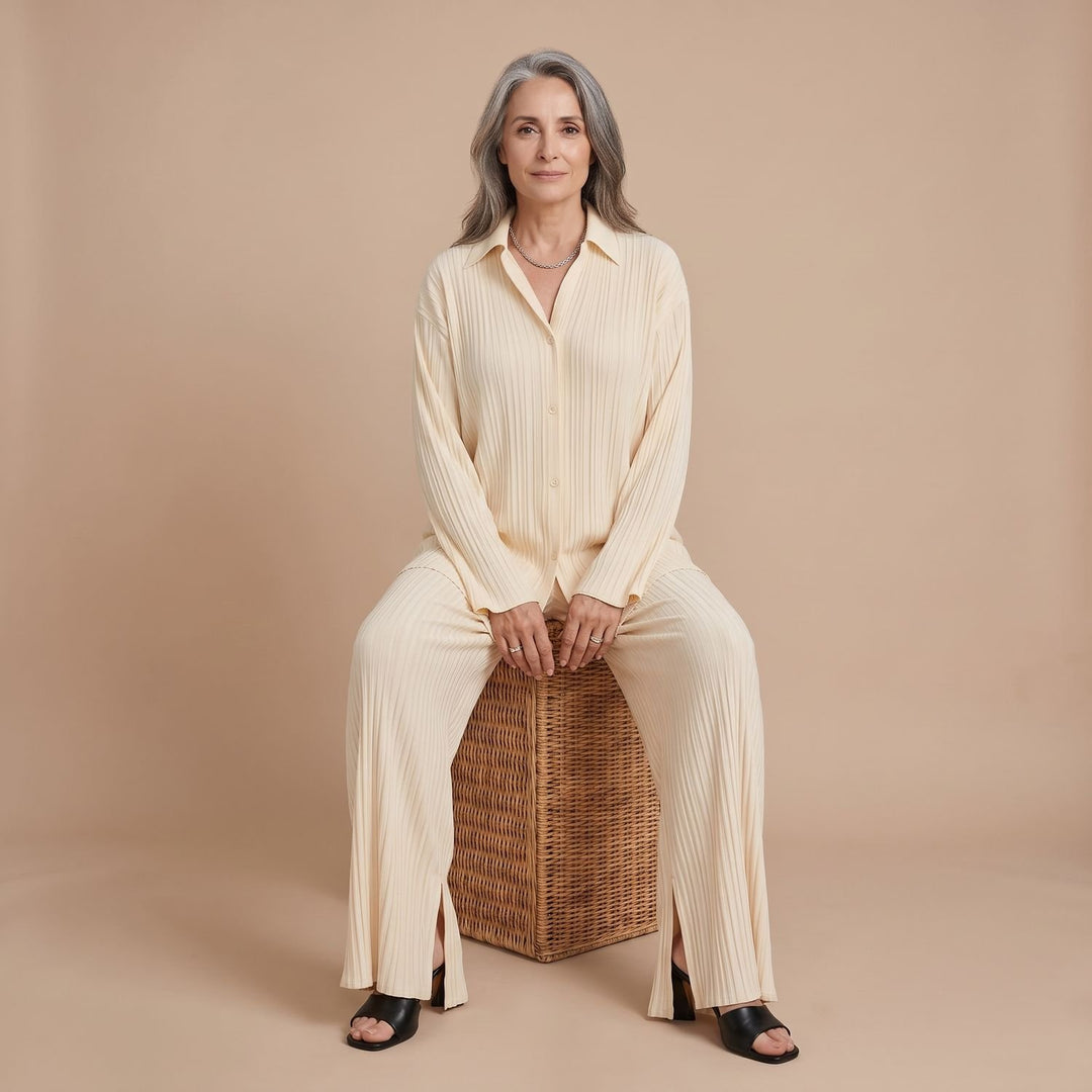Women's Pleated Two-Piece Lounge Set Oversized Wide-Leg