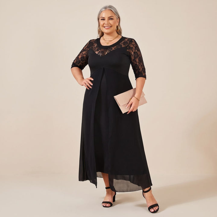 Women's Plus Size Lace Dress Flowy Maxi Evening Gown
