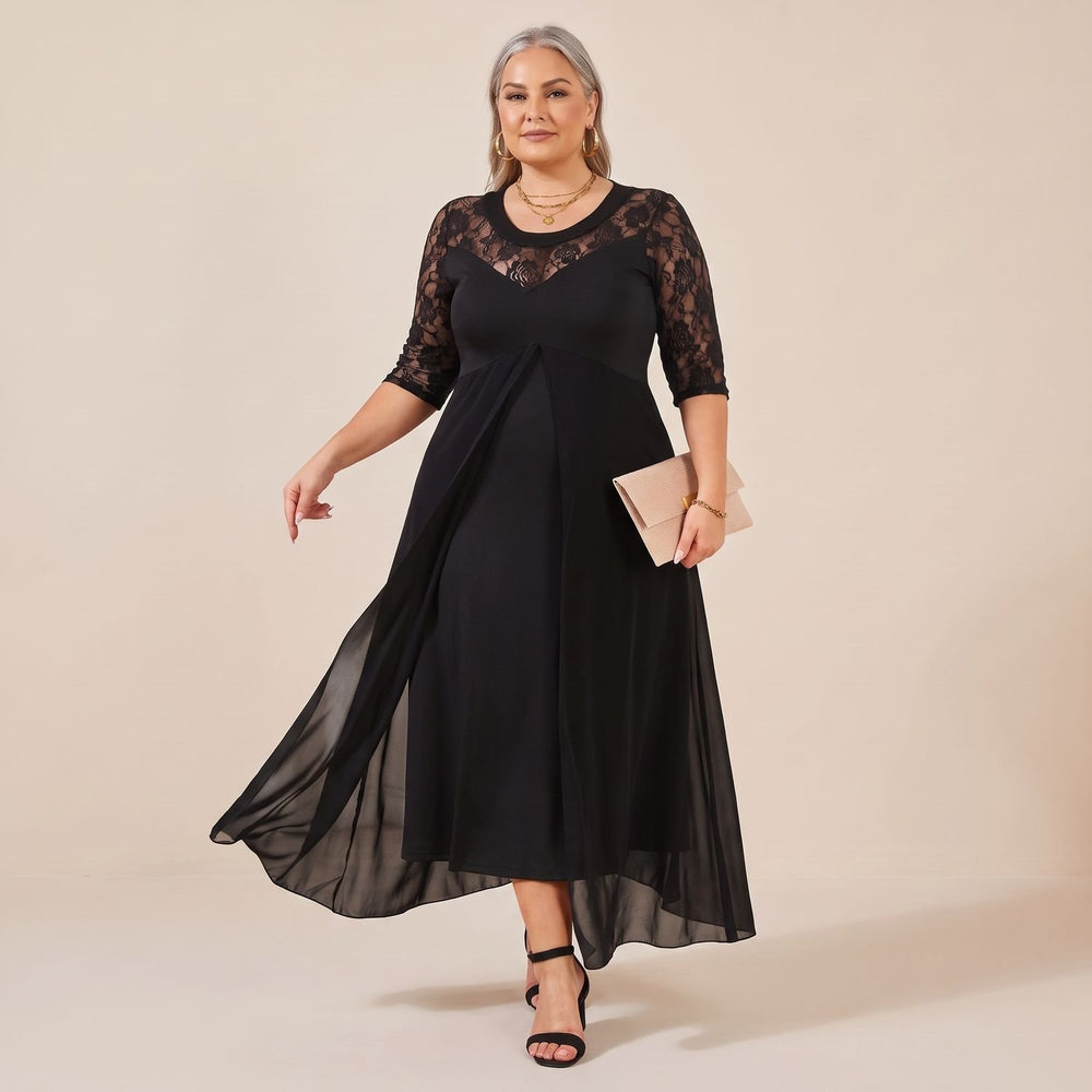 Women's Plus Size Lace Dress Flowy Maxi Evening Gown