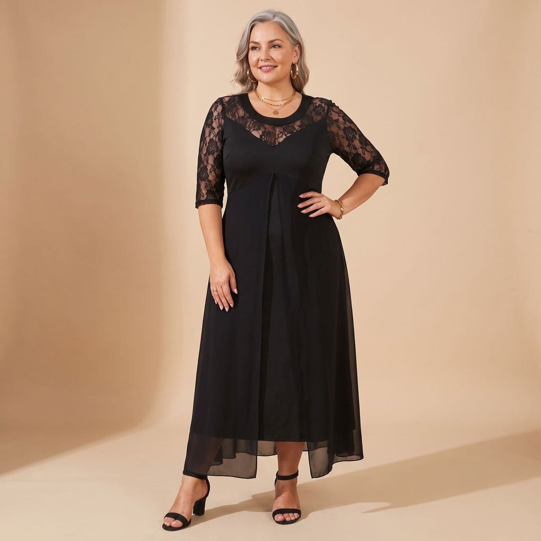 Women's Plus Size Lace Dress Flowy Maxi Evening Gown