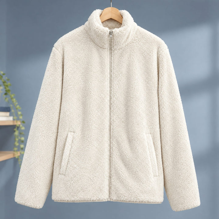 Women's Plush Sherpa Full-Zip Stand-Collar Fleece Jacket - White
