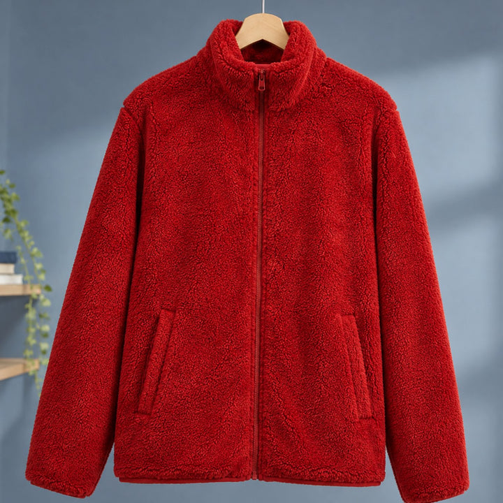 Women's Plush Sherpa Full-Zip Stand-Collar Fleece Jacket - Coral