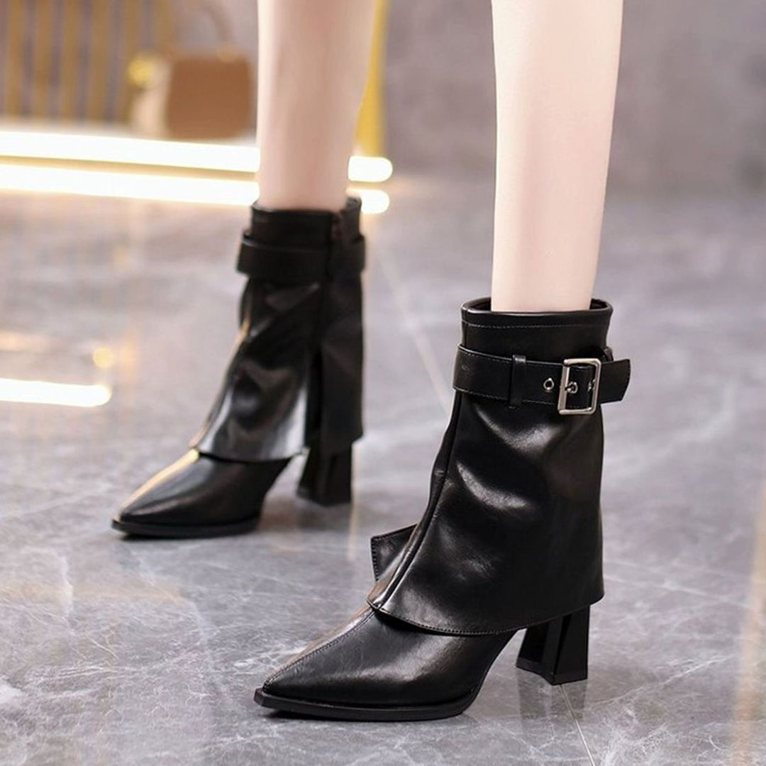 Women's Pointed-Toe Block-Heel Buckle Ankle Boots