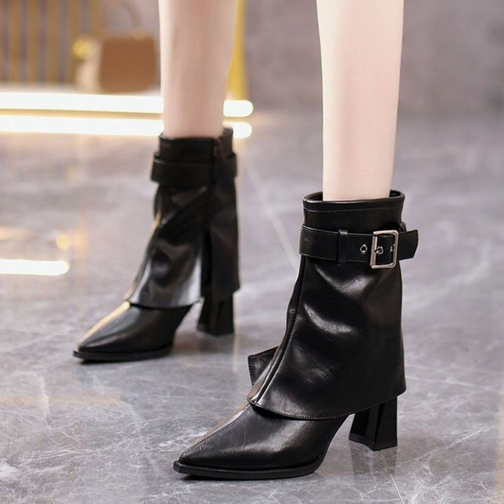 Women's Pointed-Toe Block-Heel Buckle Ankle Boots