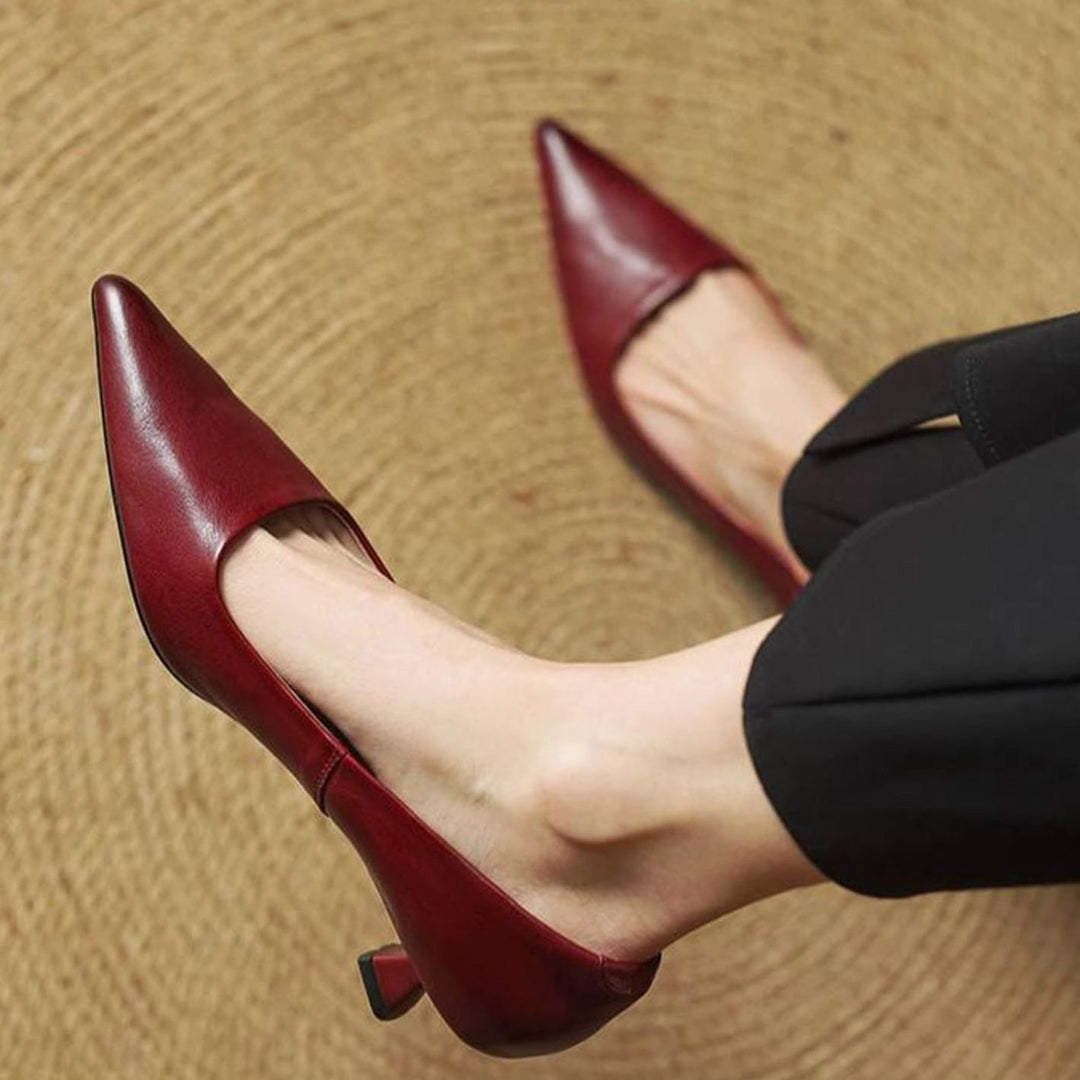 Women's Pointed-Toe Block-Heel Classic Pumps - Red