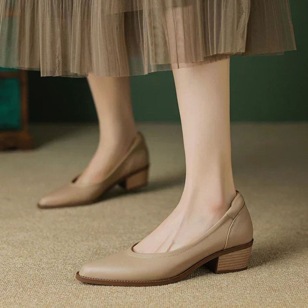 Women's Pointed-Toe Block Heel Dressy Slip-On Pumps - Apricot