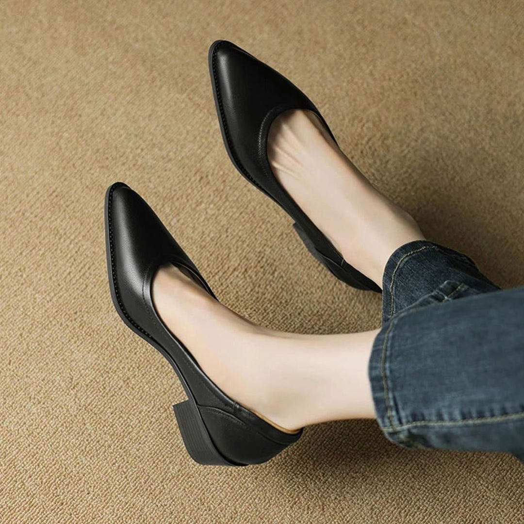 Women's Pointed-Toe Block Heel Dressy Slip-On Pumps - Black