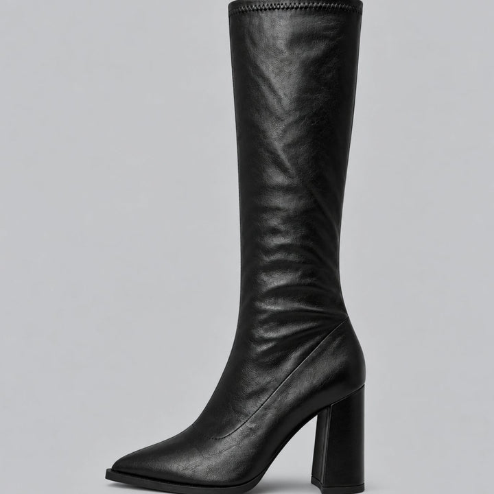 Women's Pointed-Toe Knee-High Boots Chunky Block Heel - Black
