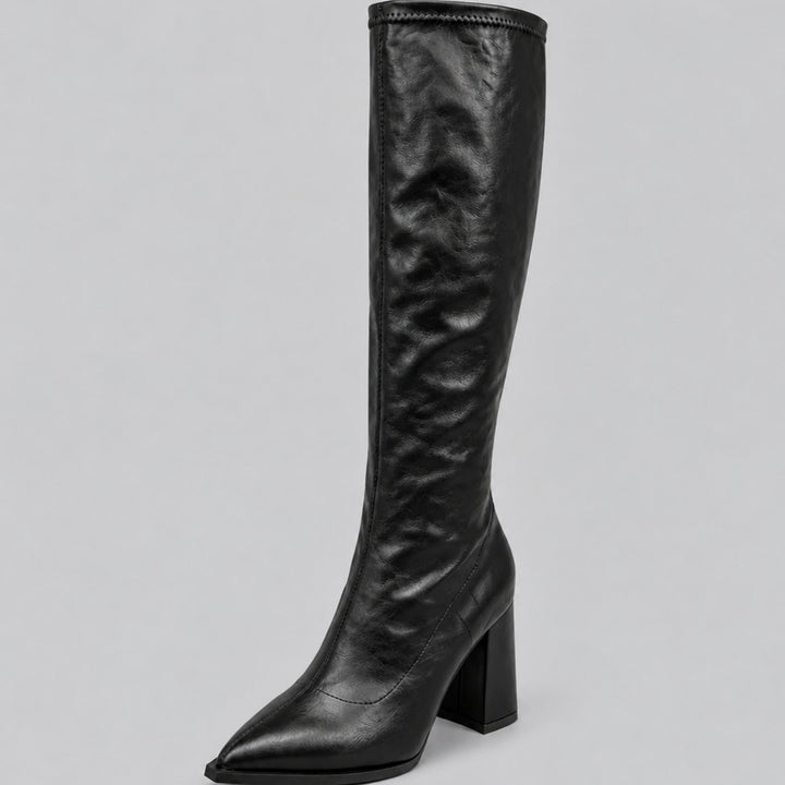 Women's Pointed-Toe Knee-High Boots Chunky Block Heel
