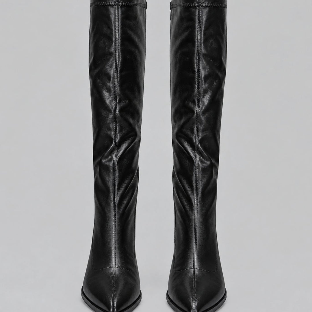 Women's Pointed-Toe Knee-High Boots Chunky Block Heel