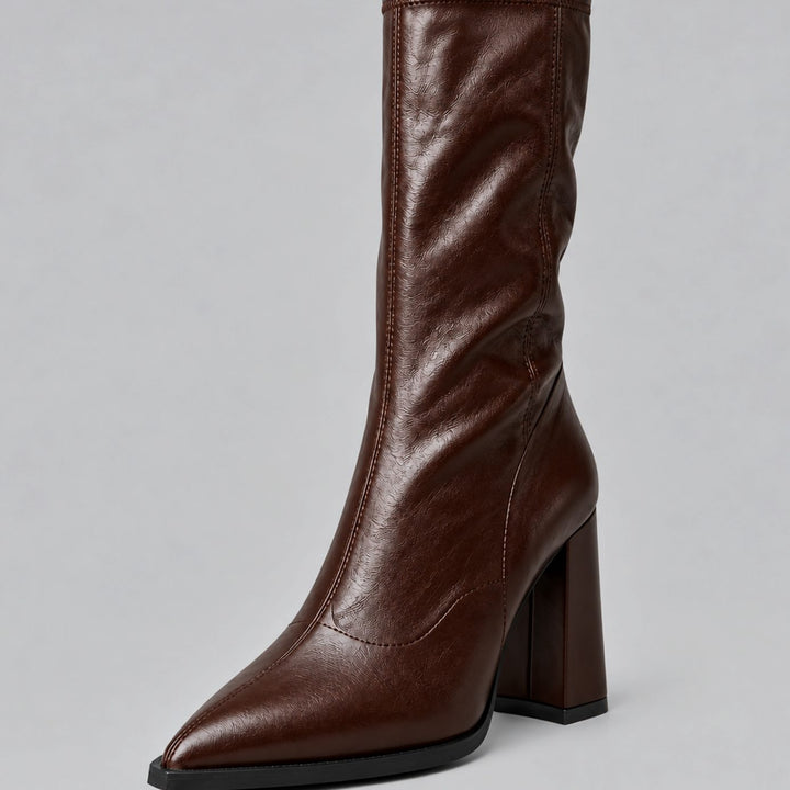 Women's Pointed-Toe Knee-High Boots Chunky Block Heel