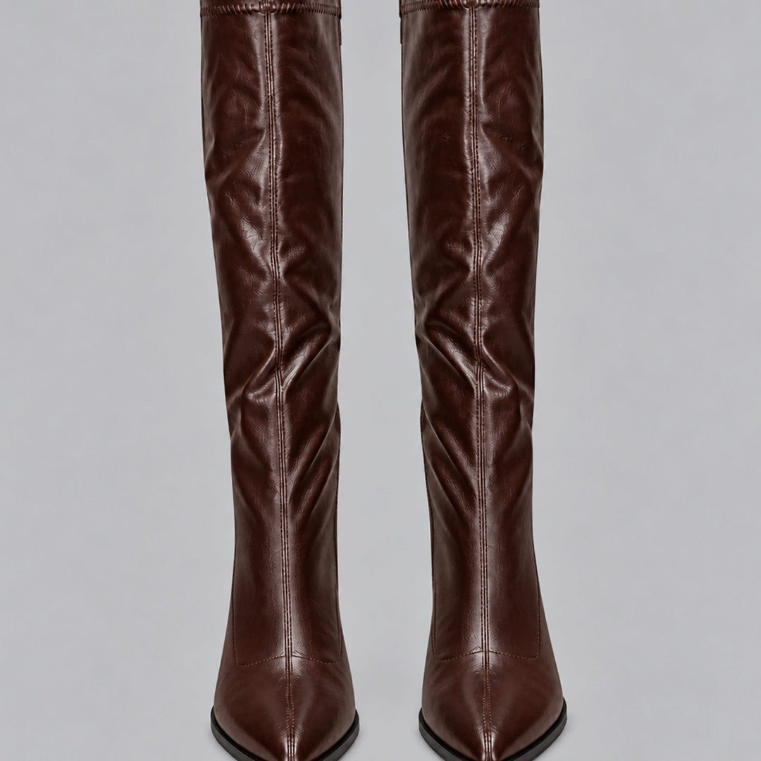 Women's Pointed-Toe Knee-High Boots Chunky Block Heel
