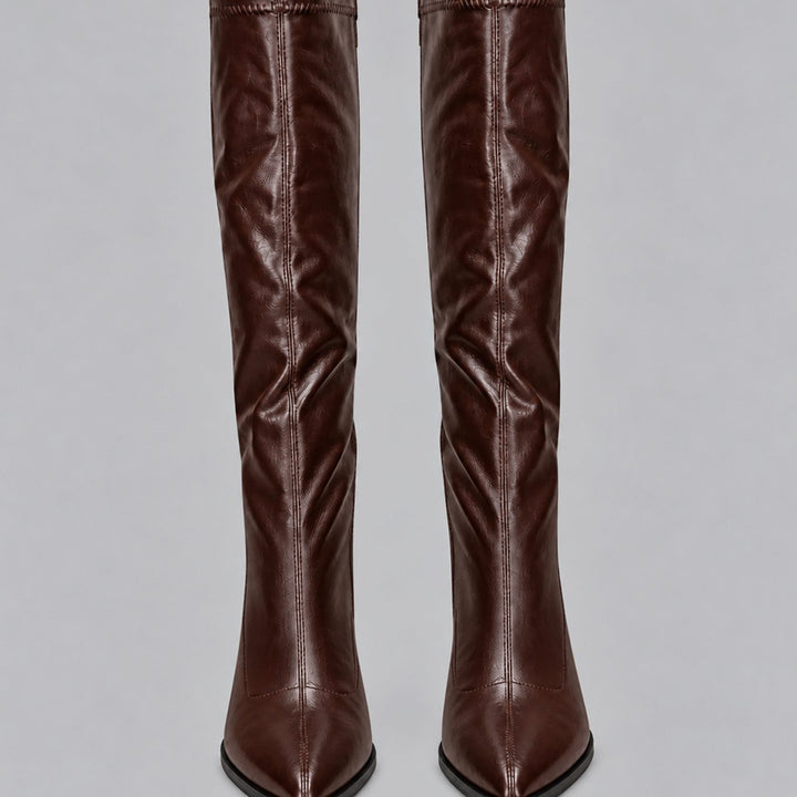 Women's Pointed-Toe Knee-High Boots Chunky Block Heel