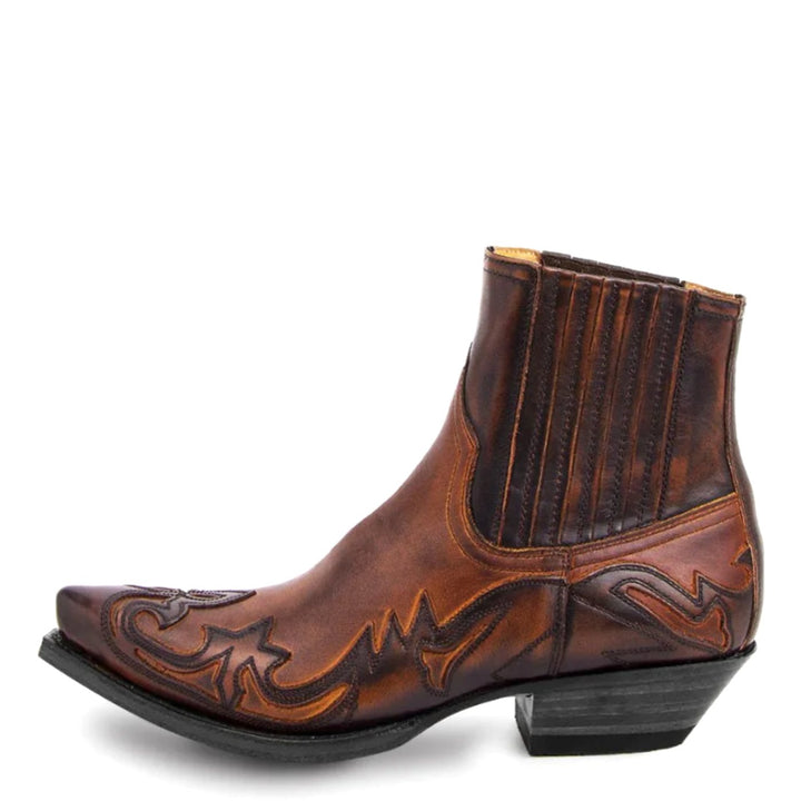 Women's Pointed-Toe Western Ankle Cowboy Boots Elastic Leather - Brown