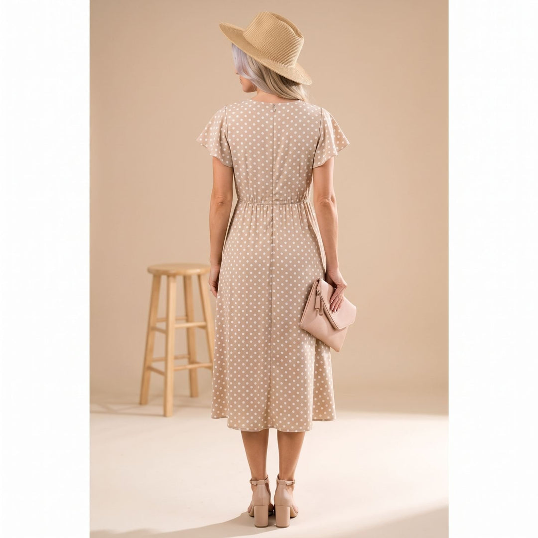 Women's Polka Dot V-Neck Flutter Sleeve Midi Dress