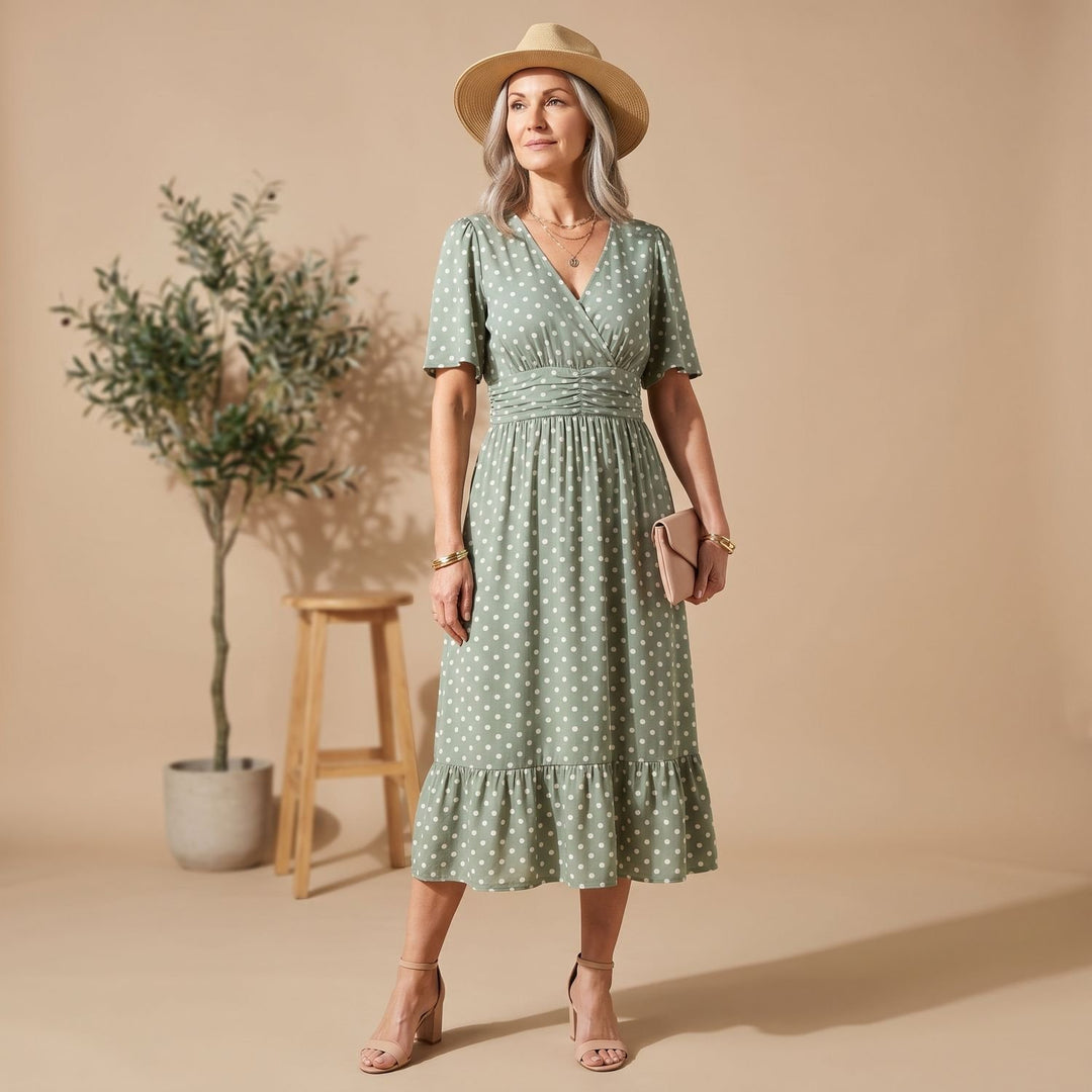 Women's Polka Dot V-Neck Flutter Sleeve Midi Dress