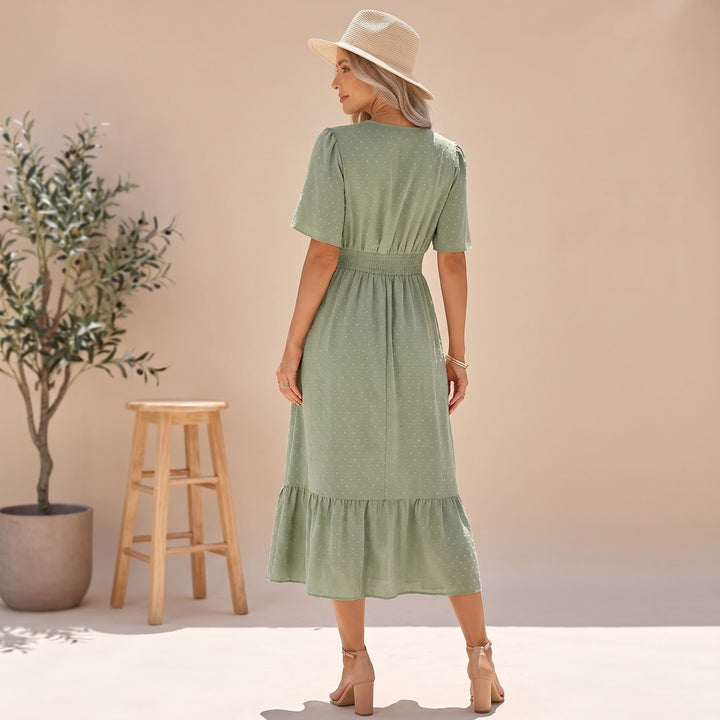 Women's Polka Dot V-Neck Flutter Sleeve Midi Dress