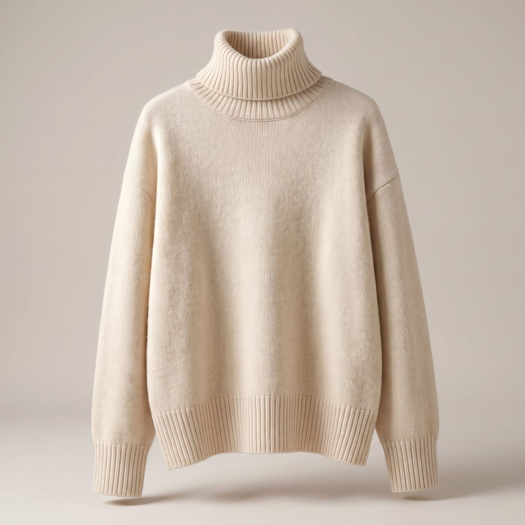 Women's Pure Cashmere Turtleneck Relaxed-Fit Sweater - Beige