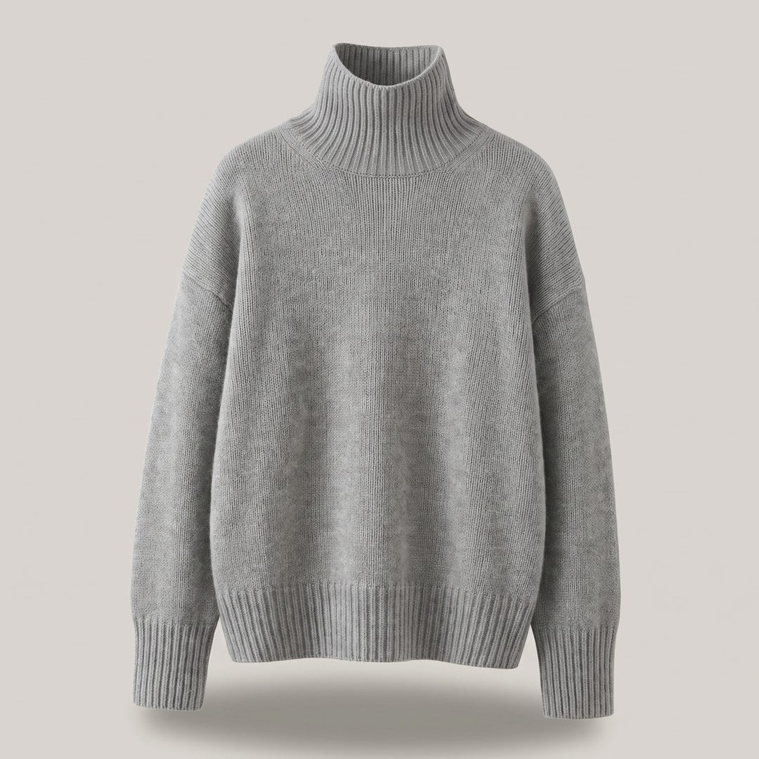 Women's Pure Cashmere Turtleneck Relaxed-Fit Sweater - Gray