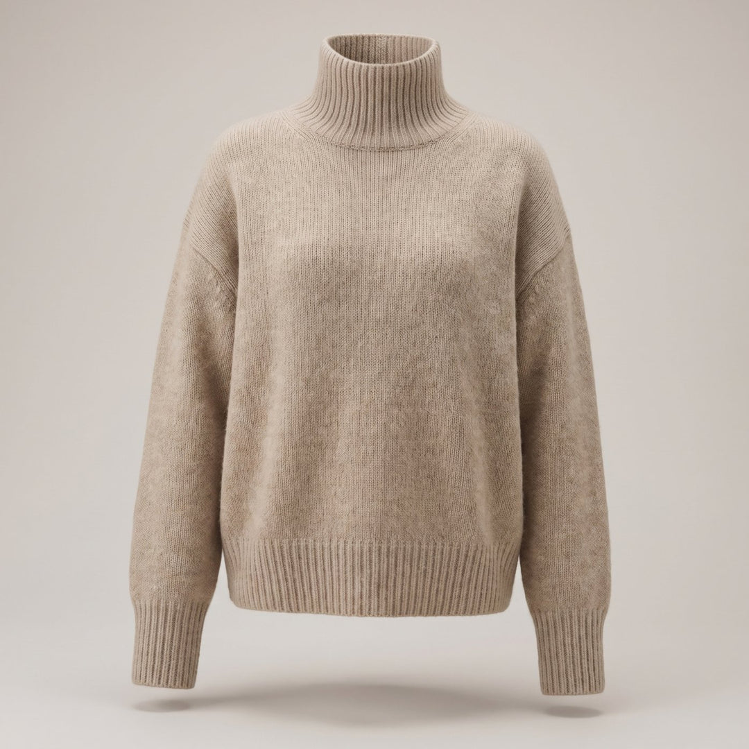 Women's Pure Cashmere Turtleneck Relaxed-Fit Sweater - Khaki