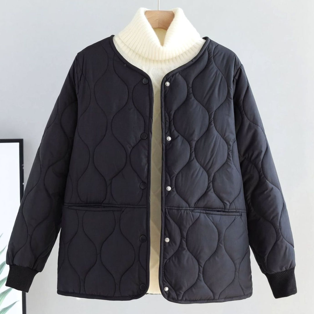Women's Quilted Cotton-Padded V-Neck Snap-Button Jacket
