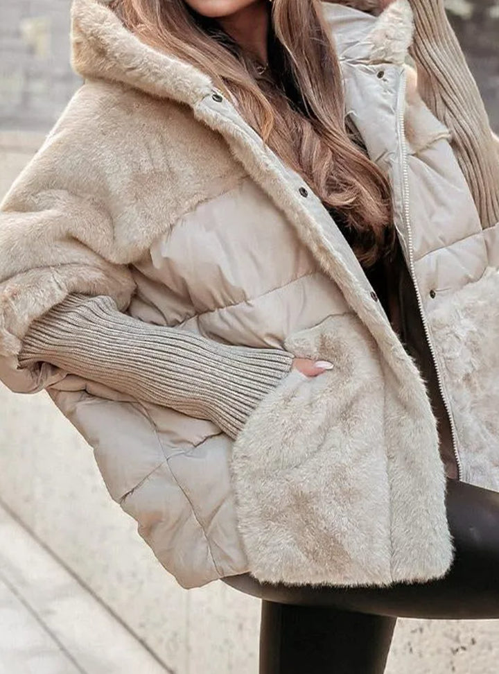 Women's Quilted Faux Fur Hooded Puffer Jacket
