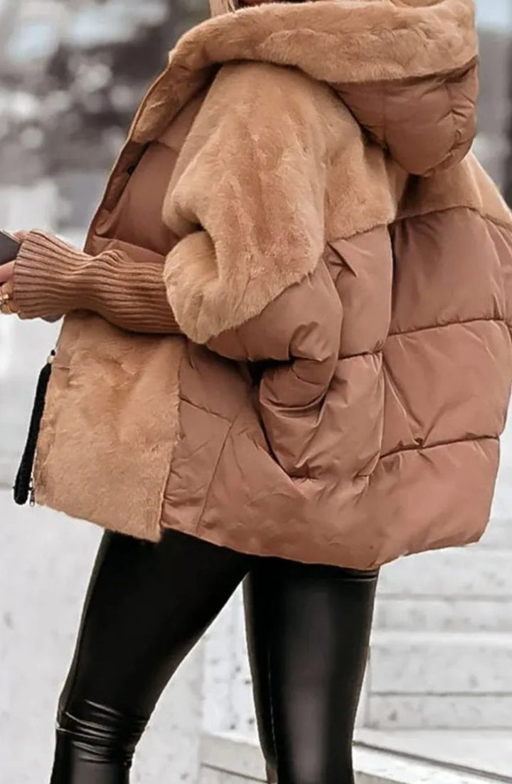 Women's Quilted Faux Fur Hooded Puffer Jacket