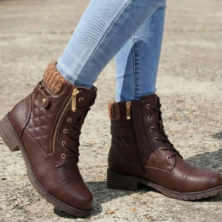 Women's Quilted Faux-Leather Lace-Up Block Heel Ankle Boots