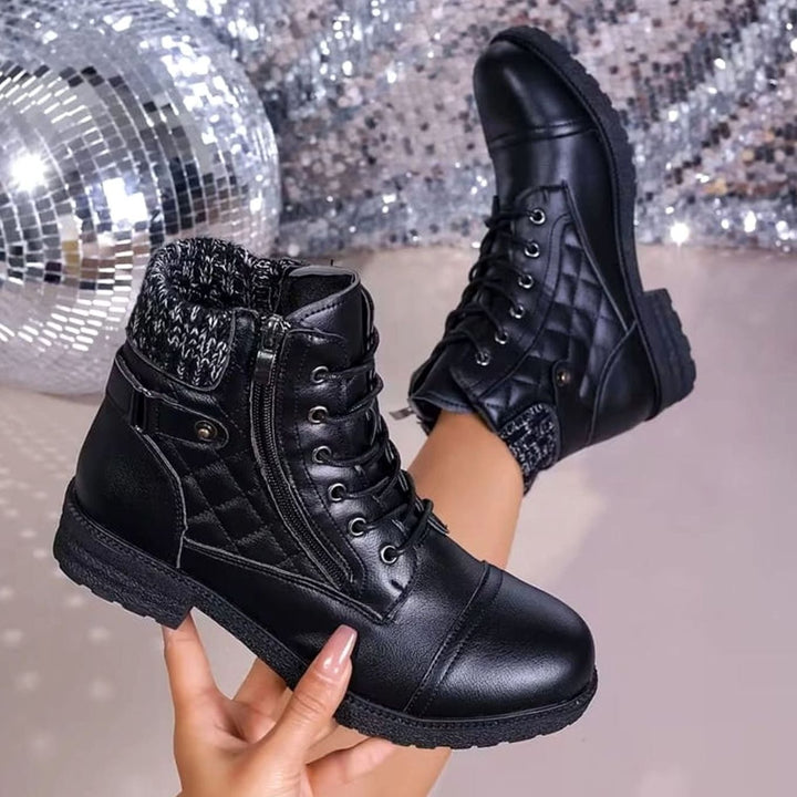 Women's Quilted Faux-Leather Lace-Up Block Heel Ankle Boots