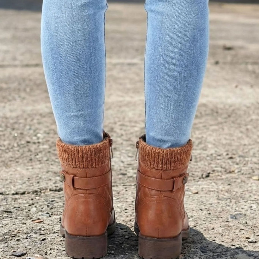 Women's Quilted Faux-Leather Lace-Up Block Heel Ankle Boots